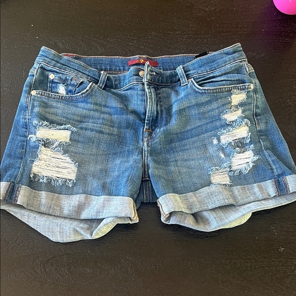 7 For All Mankind Pants - 7 For All Mankind Ripped Blue Jean Shorts
